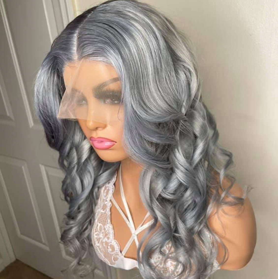 Custom Brazilian Lace Frontal Wig (Hand Curls, Custom Silver)